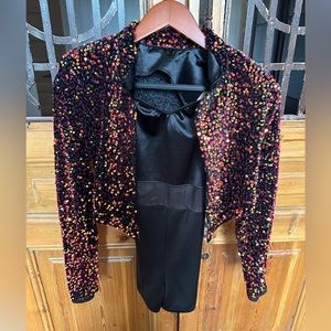 Revolution dancewear sequins jacket and leotard costume.